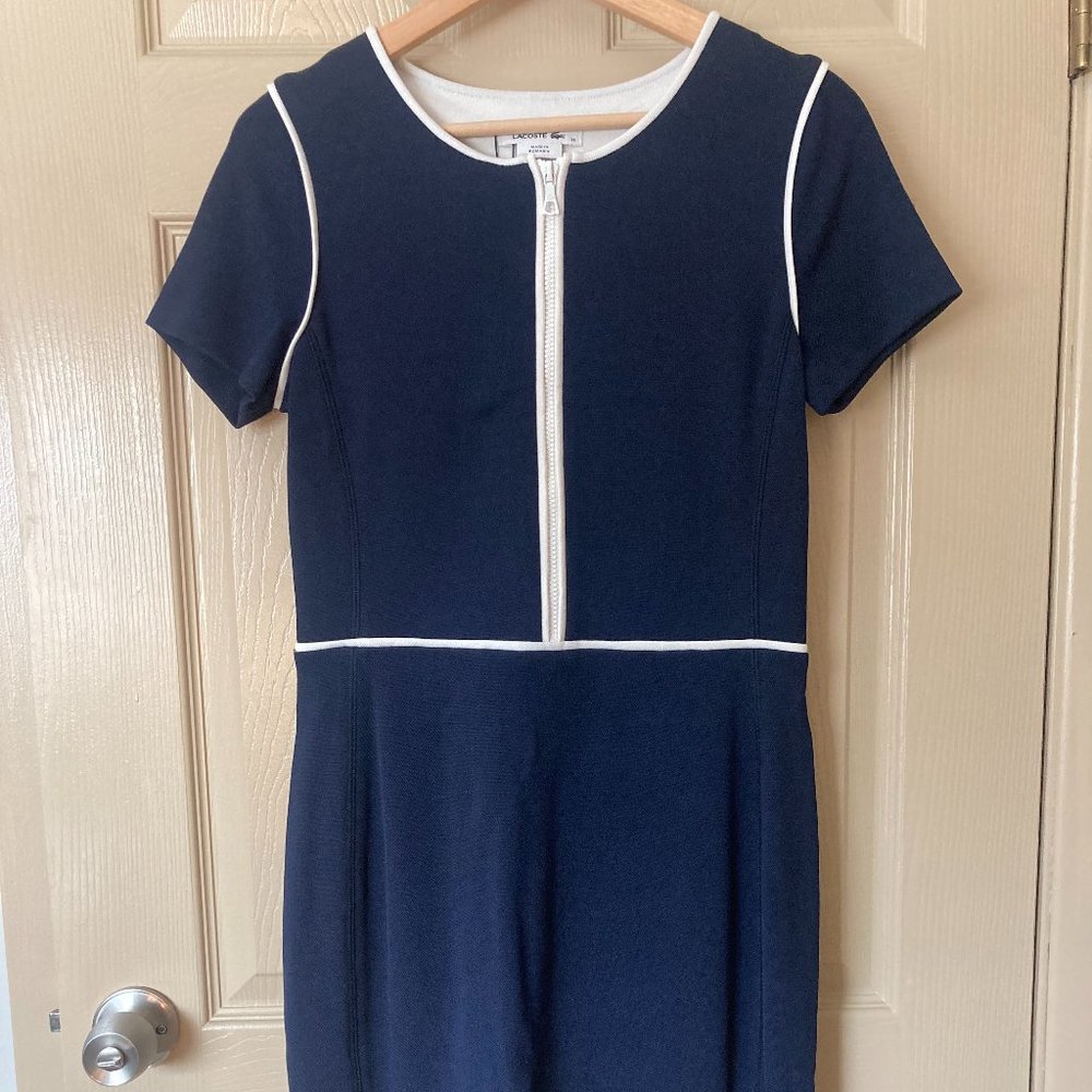 Lacoste stretch bodycon dress, navy and white